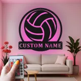 Personalisierte Metall-Wandkunst mit Volleyball und LED-Beleuchtung – Geschenk für Volleyballspieler, Dekoration für Spielzimmer oder Sportbereich