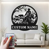 Cartel de metal personalizado con rancho vaquero y luz LED, regalo western para él, decoración rústica de granja