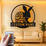 Personalized Bunny Name Sign | LED Metal Wall Art for Nursery | Boho Floral Rabbit Decor | Custom Kids Room Light & Animal Lover Gift