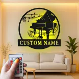 Panneau piano personnalisé avec LED | Décoration murale en métal sur mesure pour salle de musique | Silhouette de piano à queue | Cadeau pour pianiste