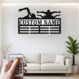 Décoration murale en métal personnalisée Nageur avec Rétroéclairage Cadeau pour Athlètes Décoration de Salle de Sport