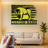 Décoration murale en métal LED personnalisée avec un bison et le drapeau américain - Cadeau patriotique pour lui, décoration rustique pour un homme