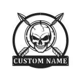 Panneau LED Crâne Chasseur Personnalisé | Décoration murale en métal pour chalet & homme cave | Cadeau chasseur avec flèches croisées