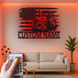 Personalisierte LED-beleuchtete Metall-Wandkunst Traktor und Amerikanische Flagge Geschenk für Landwirte Rustikale Landhausdekoration