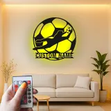 Letrero metálico personalizado de portero | Arte mural LED de fútbol | Decoración con nombre a medida para habitación del jugador | Regalo para aficionados al deporte