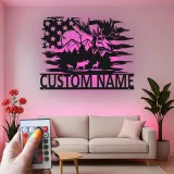 Personalized Moose Metal Sign with LED | Rustic Cabin & Lodge Wall Art | Custom American Flag Wildlife Decor for Hunters