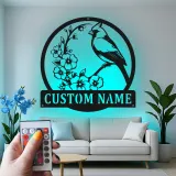 Custom Cardinal and Blossoms Led Light Metal Wall Art Personalized Nature Lover Gift Living Room or Garden Decor