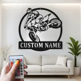 Insegna in Metallo Motocross | Arte da Parete LED Personalizzata per Moto da Cross | Nome Personalizzato per Garage o Camera da Letto di Adolescenti