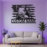 Panneau Métal Personnalisé Cochon & Drapeau | Art Mural de Ferme LED | Plaque de Nom Personnalisée pour Agriculteur | Décor Américain Rustique
