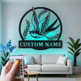 Custom Swallow Bird Led Light Metal Wall Art Personalized Gift for Nature Lovers Bedroom or Living Room Decor