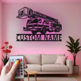 Panneau LED camion de pompiers personnalisé | Décoration murale en métal pour pompier | Décor de caserne | Cadeau pour premier intervenant