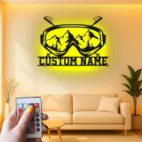 Personalisierte Ski-Goggle Metallkunst | Individuelles LED Bergschild | Winter-Sport Hütten-Dekoration | Geschenk für Skifahrer & Snowboarder