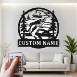 Insegna in metallo personalizzata per pesca con luce LED | Insegna con nome del pescatore | Decorazione per casa al lago e baita