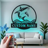 Enseigne en métal requin blanc personnalisée | Décoration murale LED prédateur des océans | Décor de maison de plage personnalisé pour passionnés de requins