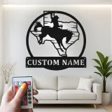 Panneau Métal Personnalisé Rodeo | Art Murale LED Cowboy du Texas | Décor Western Personnalisé pour Maison de Ranch ou Cadeau