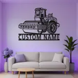 Señal de rodillo de carretera personalizada | Arte mural de metal personalizado | Decoración de equipo pesado para garaje o man cave | Luz LED de vehículo de construcción