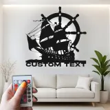 Pirate Ship LED Metal Wall Art | Custom Nautical Sign for Man Cave | Personalized Sailing Vessel Silhouette | Captain's Office Decor