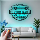 Insegna in metallo LED personalizzata per garage con auto muscolare regalo per appassionati di auto decorazione man cave 1