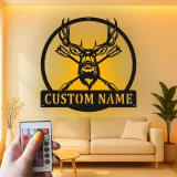 Custom Deer Antler Led Light Metal Wall Art Personalized Hunter Gift Rustic Cabin Decor