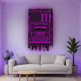 Décoration murale en métal LED personnalisée avec drapeau américain - Cadeau pour camionneurs, décoration de garage ou de coin masculin