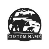 Cartel de metal LED Familia de Osos personalizado Regalo de naturaleza para familias Decoración de cabaña o sala