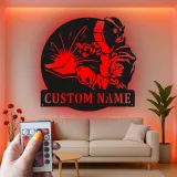 Personalisierte LED-Metall-Wandkunst für Schweißer – Geschenk für Schweißer, Garagen- oder Werkstattdekor