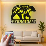 Décoration murale en métal personnalisée avec éclairage LED Forêt d'Ours Cadeau pour Amateurs de Nature Décor de Cabane ou Salon
