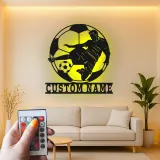 Cartel de Metal de Jugador de Fútbol Personalizado | Arte Mural LED Deportivo | Regalo con Nombre Personalizado para Atletas | Decoración de Habitación de Niños