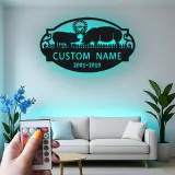 Custom Pig Family LED Sign | Personalized Metal Wall Art | Rustic Farmhouse Decor for Barn & Home | Farmer Gift