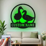 Insegna in metallo LED personalizzata con coppia di anatre - Regalo per fattoria, decorazione rustica per cucina o giardino
