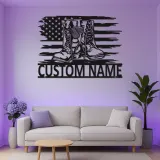 Insegna LED in Tributo ai Veterani Personalizzata | Insegna in Metallo Stivali da Combattimento | Decorazione Patriottica Bandiera Americana | Regalo Nome Soldato Personalizzato