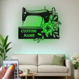 Cartel de máquina de coser personalizado | Decoración mural de metal LED personalizada | Decoración para el cuarto de costura