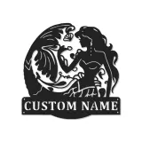 Insegna LED Personalizzata Sirena | Insegna in Metallo Personalizzata | Decorazione Nautica per Casa al Mare o Salone | Accento Costiero con Onda Oceanica