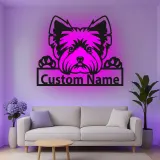 Cartel de metal LED personalizado de Yorkie, regalo para amantes de los perros, decoración para la sala de estar 1