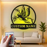 Insegna in metallo personalizzata con uccello e fiori e luce LED regalo per amanti della natura decorazione per camera da letto o soggiorno