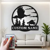 Décoration murale en métal personnalisée avec oies sauvages et rétroéclairage LED - Cadeau pour les amoureux de la nature - Décor de cabane ou de salon