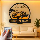 Cartel de metal LED de camión de grúa personalizado, regalo para entusiastas de la construcción, decoración para garaje u oficina