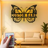 Décoration murale en métal LED personnalisée en forme de papillon - Cadeau pour elle pour la chambre ou le salon