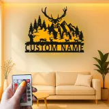 Custom Deer Hunter Led Light Metal Wall Art Personalized Gift for Hunters Rustic Cabin Decor 1