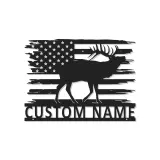Décoration murale en métal LED élan drapeau américain personnalisée Cadeau pour chasseurs Décor de chalet rustique