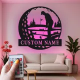 Enseigne LED personnalisée pour golfeur | Décoration murale en métal sur mesure | Cadeau pour amateur de golf | Décor man cave et bureau