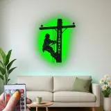 Lineman LED Metall-Wandkunst | Personalisierte Elektriker Geschenk | Individuelles Utility Worker Silhouette Schild mit RGB-Lichtern