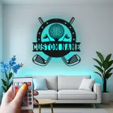 Enseigne prénom de golf personnalisée avec LED | Décoration murale en métal sur mesure | Cadeau golfeur pour lui | Déco man cave et bureau