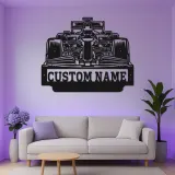 Arte murale in metallo per auto F1 personalizzata con luce LED | Regalo personalizzato per appassionati di motorsport | Arredo garage e man cave
