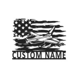 Custom Fighter Jet LED Metal Art | Personalized Military Pilot Gift | American Flag Wall Decor | Patriotic Man Cave Sign