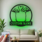 Panneau en métal Flamant Rose personnalisé | Art mural de nom sur mesure | Décor de patio et de piscine tropical | Art d'oiseau extérieur