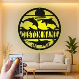 Personalisierte LED-Metall-Wandkunst mit Delfin-Ozeanszene – Geschenk für Strandhaus und Küsten-Wohnzimmer