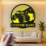 Cartel de metal personalizado para skidder | Arte mural de metal LED para cabaña | Regalo personalizado para leñadores y decoración forestal