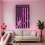 Pickleball Player Metal Wall Art | Custom Name American Flag LED Sign | Patriotic Sports Decor for Home or Gym | Hand-Crafted Steel