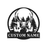 Insegna in metallo personalizzata con luce LED per famiglia di cervi - Regalo personalizzato per cacciatori, decorazione per cabin o lodge